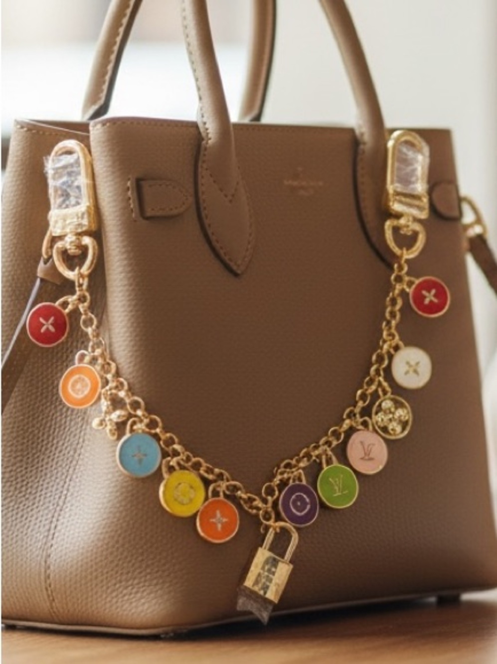 L V gold tone Multicolor Enamel Charms bag chain bag charm Padlock Charm New